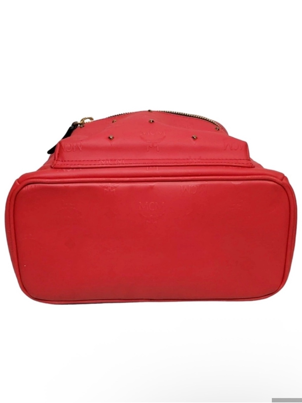 MCM Red Leather Studded Mini Backpack with Gold Hardware - Picture 4 of 15